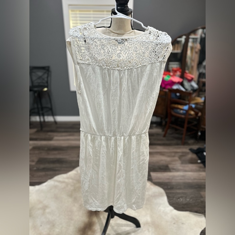 Boden White Linen Floral Embroidered Lace Sleeveless Dress Size 8 Breezy - Picture 4 of 6